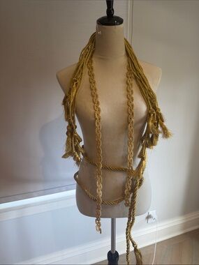 Gold Braided Rope tassel and dozen gold tie backs   Gold Venice trim, silver bow